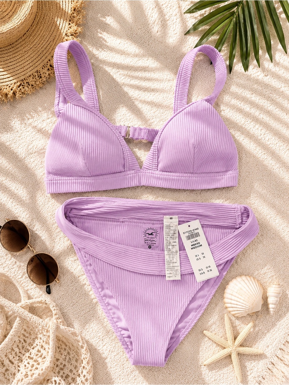 Hollister Ribbed Lilac Bikini Set NWT XL Top & Bottom Matching Swimwear